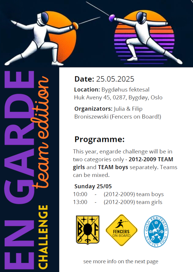 Husk - EN GARDE Challenge Søndag 25 mai 2025 på Bygdøhus - lagfekting